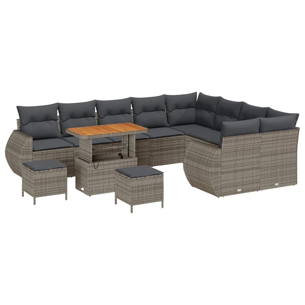 Havesofa Sæt 12 pcs Grå Polyrattan og pulverlakeret stål