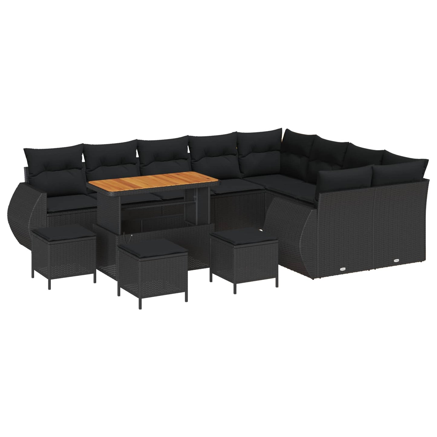 Havesofa Sæt med pude med opbevaring 13 pcs Sort Poly Rattan