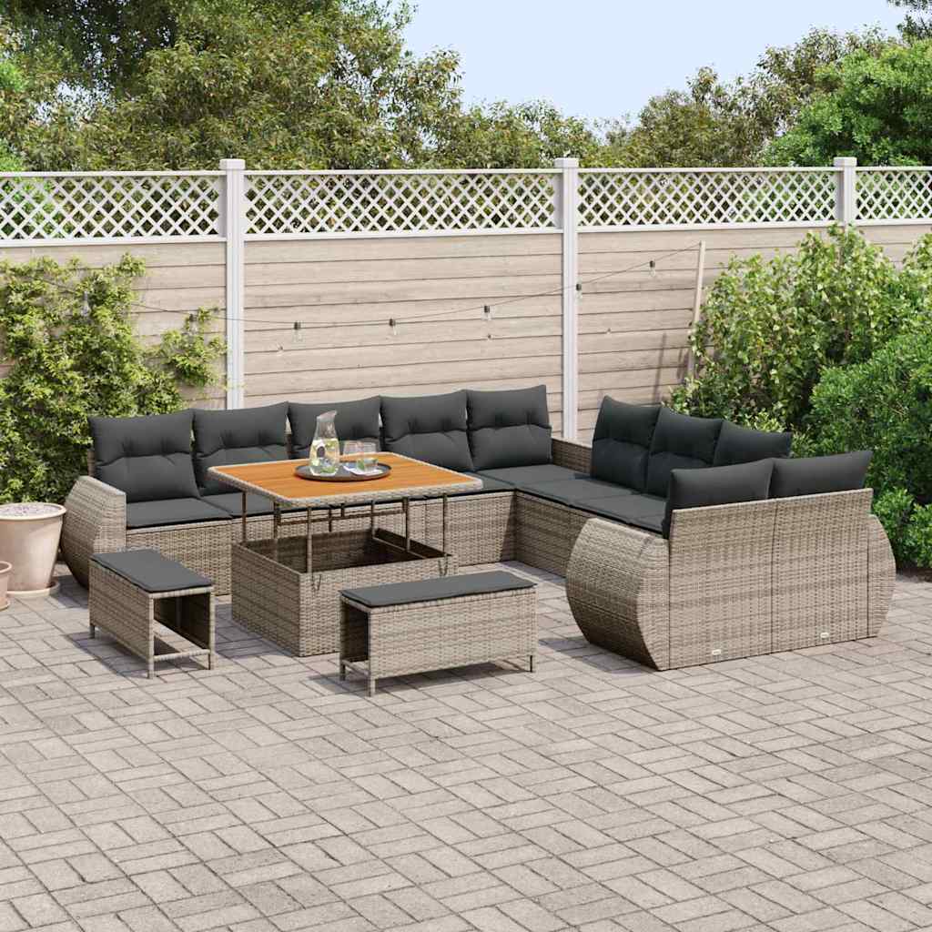 Havesofa Sæt 13 pcs Grå Polyrattan og pulverlakeret stål
