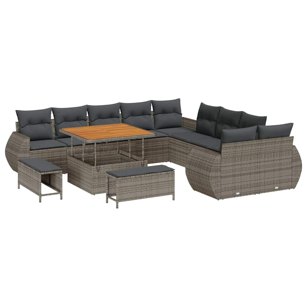 Havesofa Sæt 13 pcs Grå Polyrattan og pulverlakeret stål