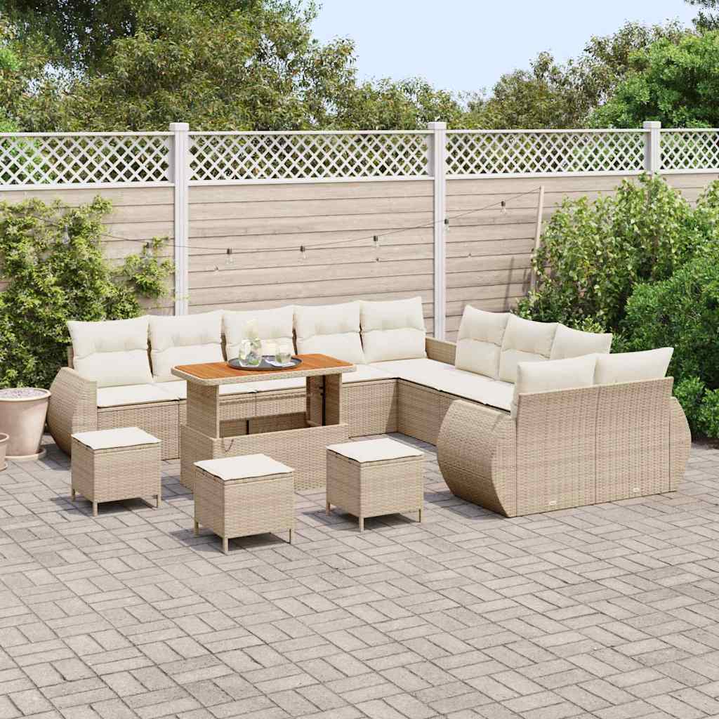 Havesofa Sæt med pude 14 pcs beige og cremefarvet