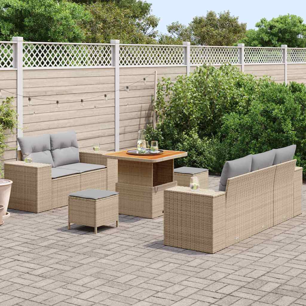 Havesofa Sæt med pude 8 pcs Beige og lys grå Poly Rattan