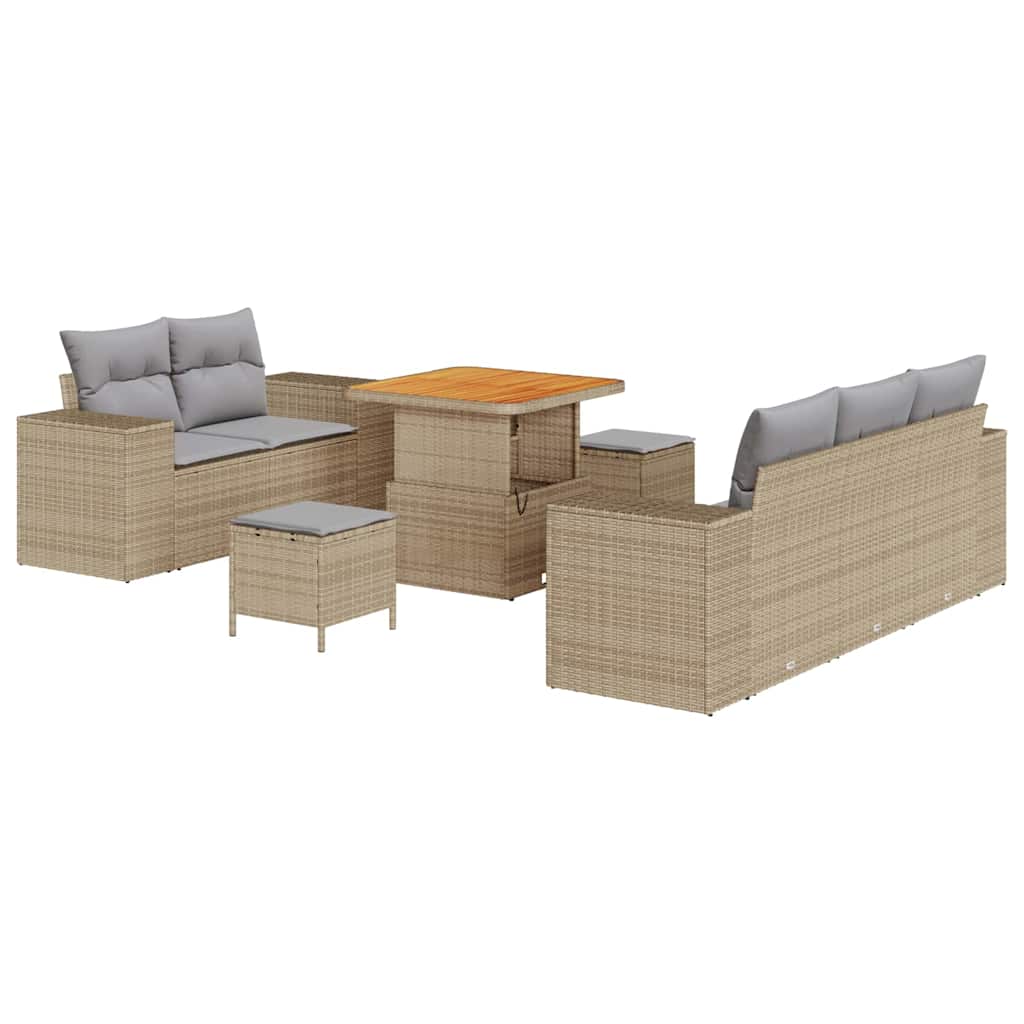 Havesofa Sæt med pude 8 pcs Beige og lys grå Poly Rattan