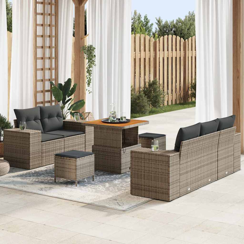 Havesofa Sæt med pude med opbevaring 8 pcs Grå Poly Rattan