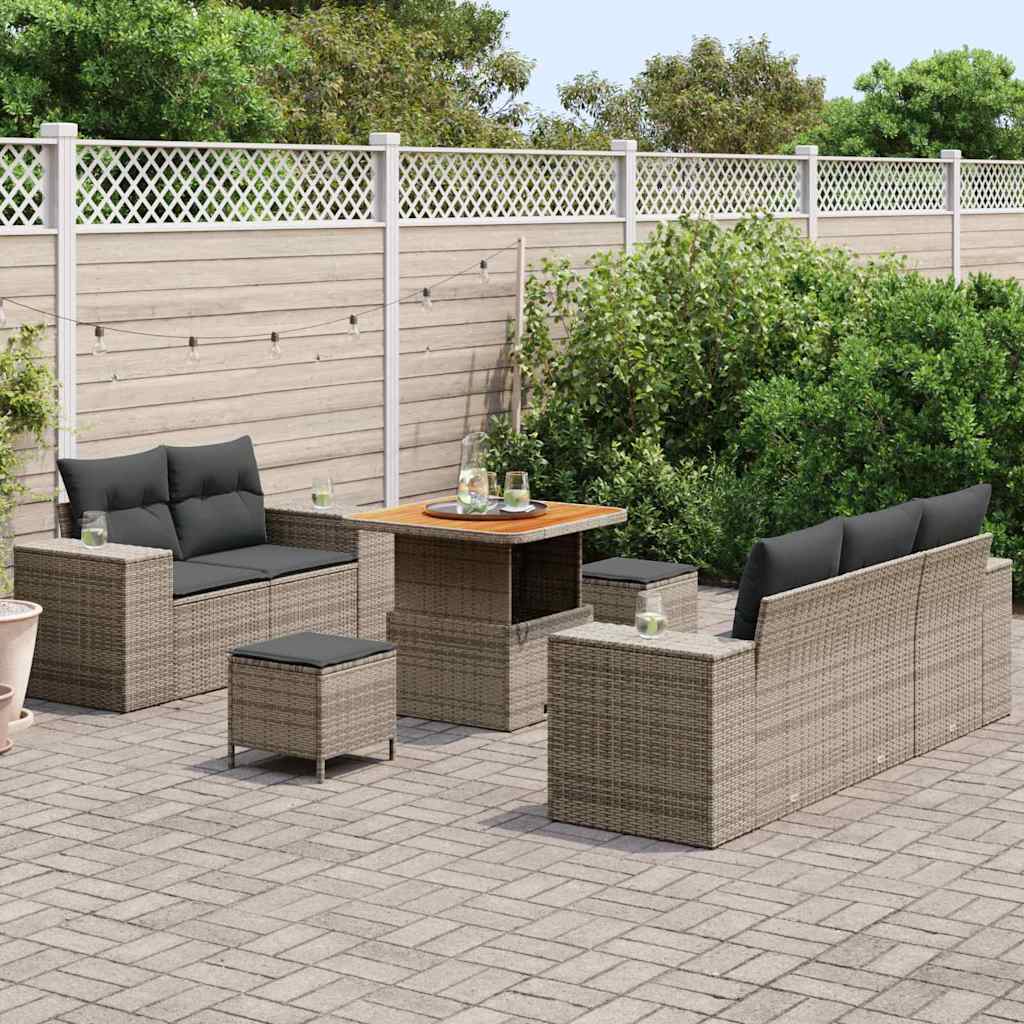 Havesofa Sæt med pude med opbevaring 8 pcs Grå Poly Rattan