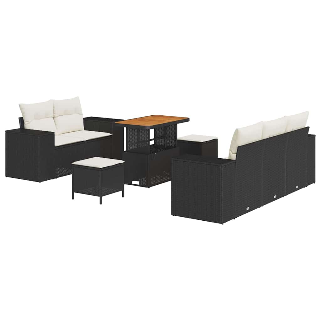 Havesofa Sæt med pude med pude 8 pcs Sort og Cream Poly Rattan