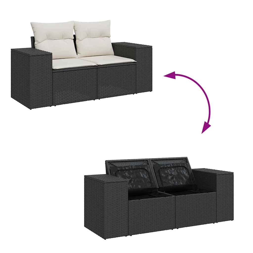 Havesofa Sæt med pude med pude 8 pcs Sort og Cream Poly Rattan