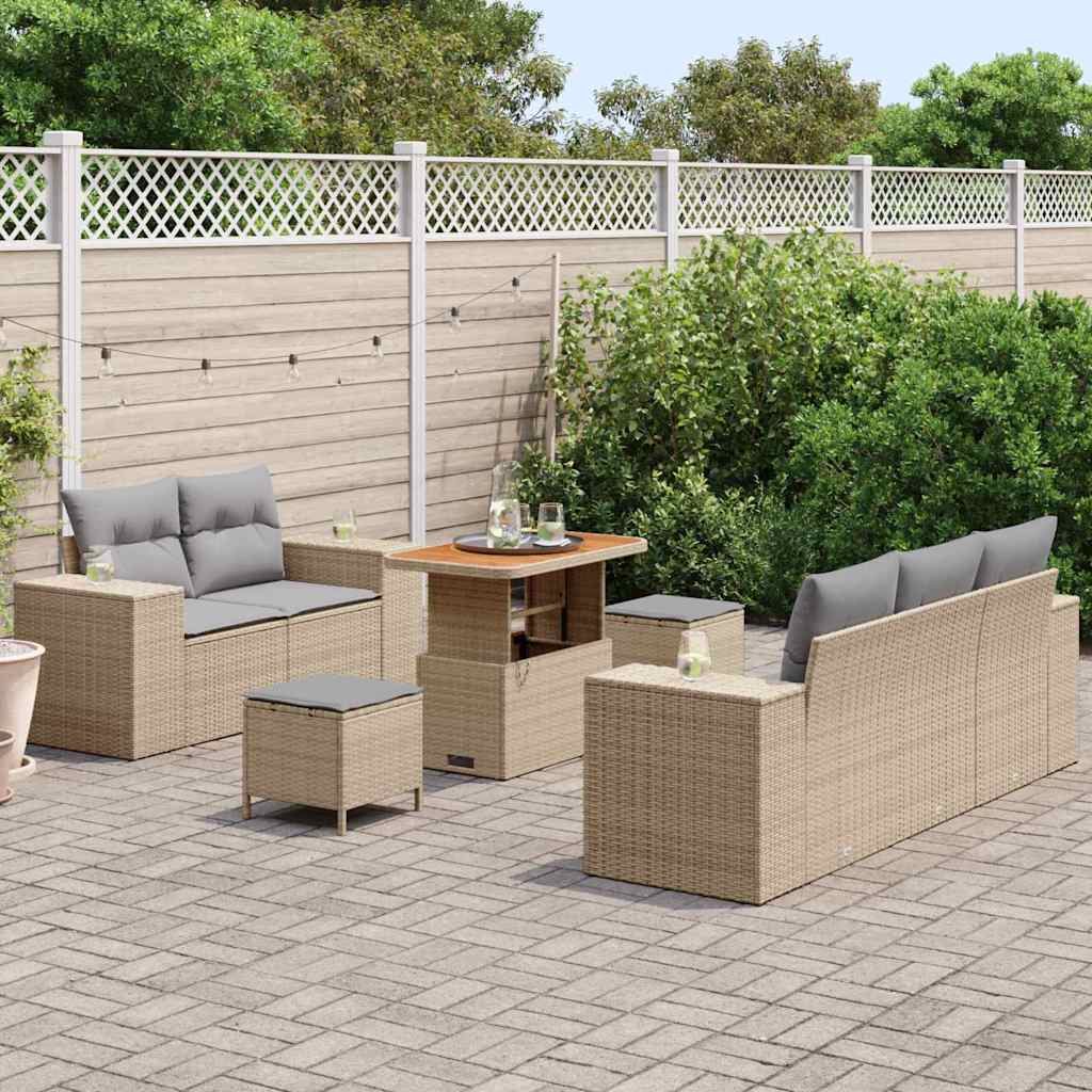 Havesofa Sæt med pude 8 pcs Beige og lys grå Poly Rattan