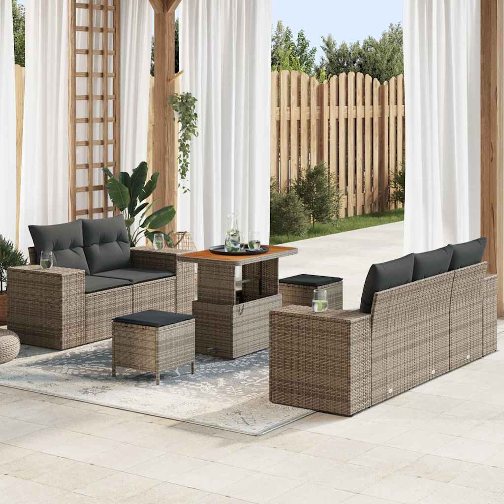 Havesofa Sæt med pude med opbevaring 8 pcs Grå Poly Rattan