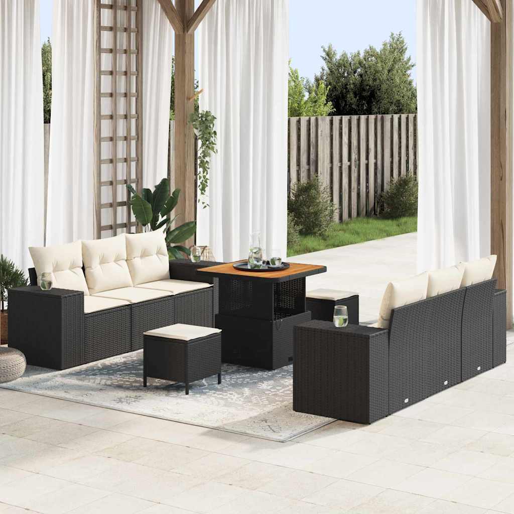 Havesofa Sæt Sort og Cream 221 x 204 x 85 cm Poly Rattan