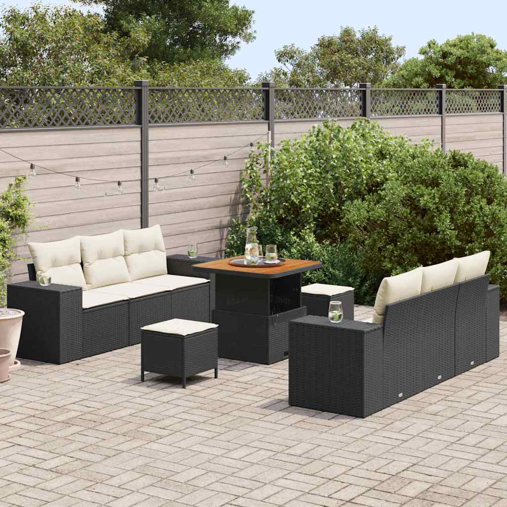 Havesofa Sæt Sort og Cream 221 x 204 x 85 cm Poly Rattan