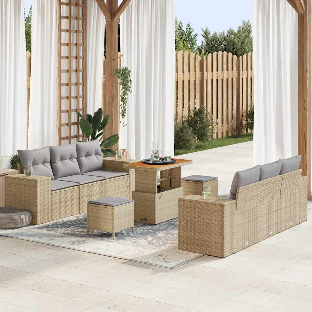 Havesofa Sæt 9 stk. Beige og lys grå Poly Rattan