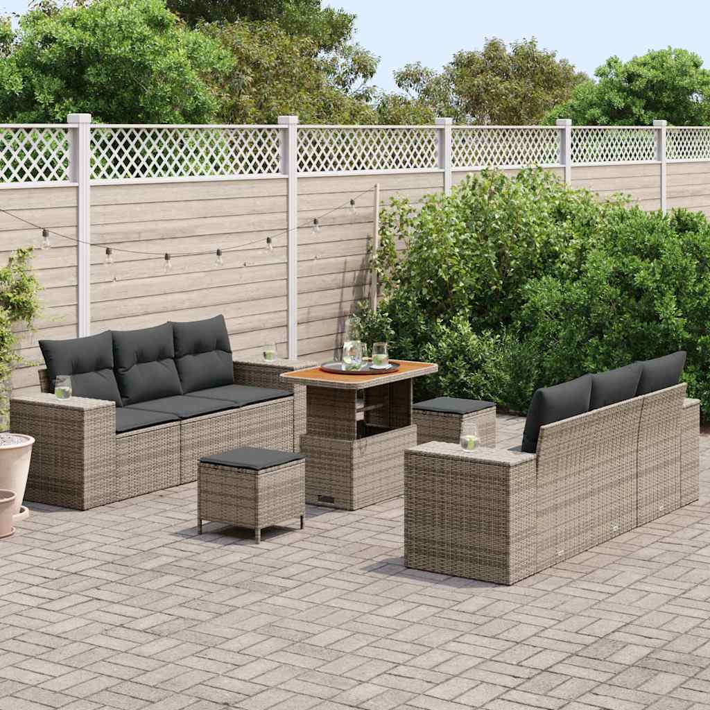 Havesofa Sæt med pude med opbevaring 9 pcs Grå Poly Rattan