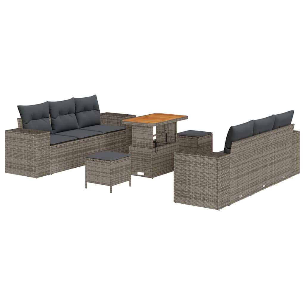 Havesofa Sæt med pude med opbevaring 9 pcs Grå Poly Rattan