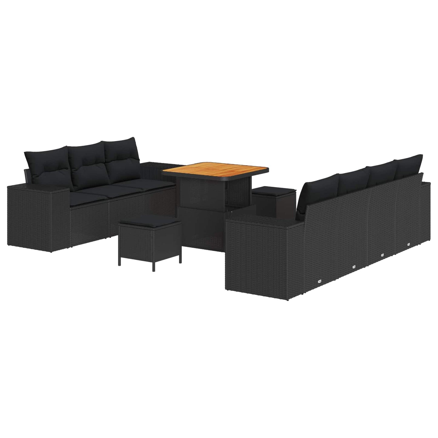 Havesofa Sæt med pude med opbevaring 10 pcs Sort Poly Rattan