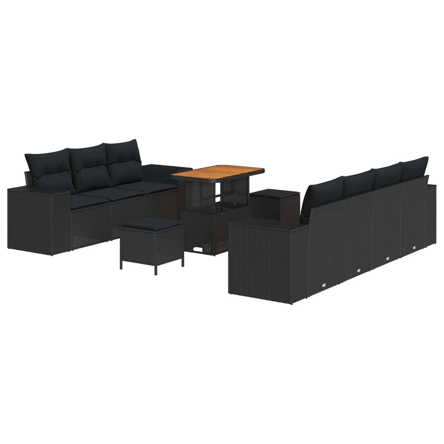 Havesofa Sæt med pude med opbevaring 10 pcs Sort Poly Rattan