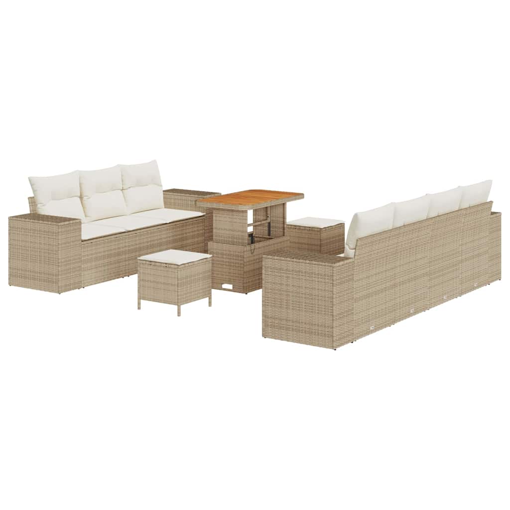 Havesofa Sæt 10 stk. 9-Antal sæder Beige og creme Poly Rattan