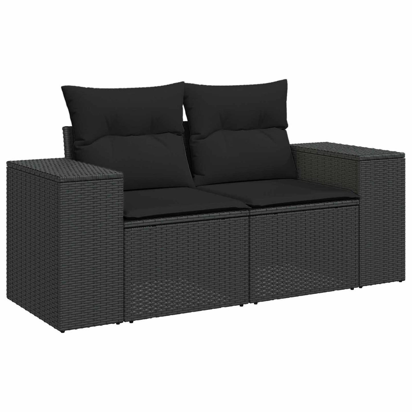 Havesofa Sæt med pude med opbevaring 11 pcs Sort polyrattan