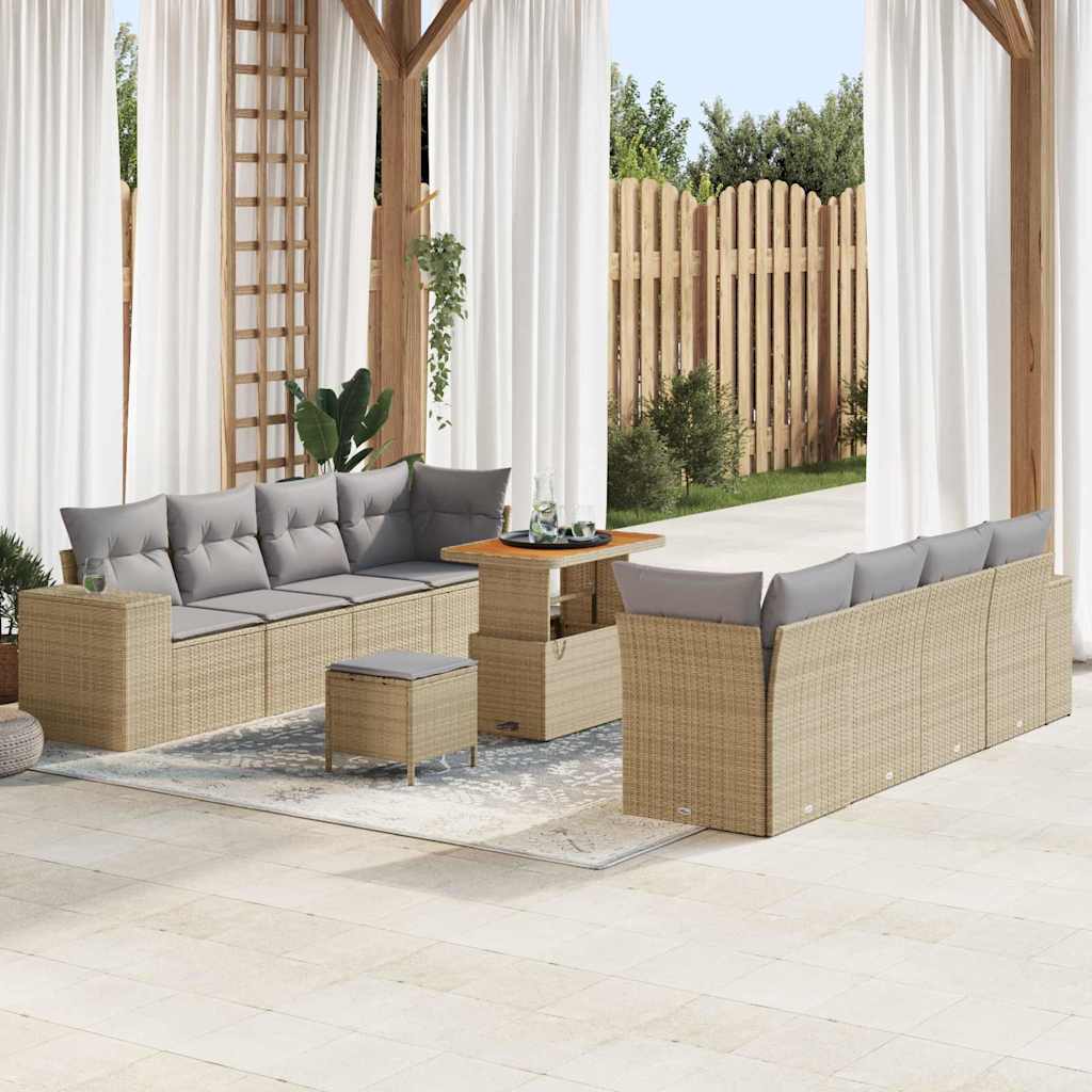 Havesofa Sæt med pude 11 pcs Beige og lys grå polyrattan