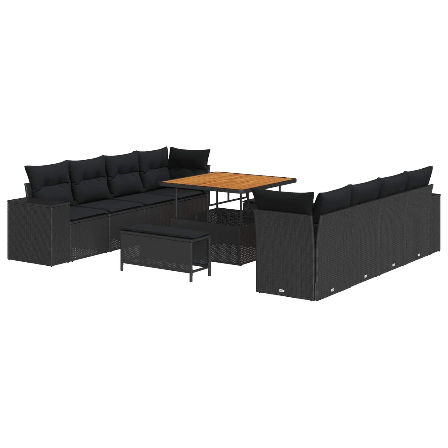 Havesofa Sæt med pude med opbevaring 11 pcs Sort polyrattan