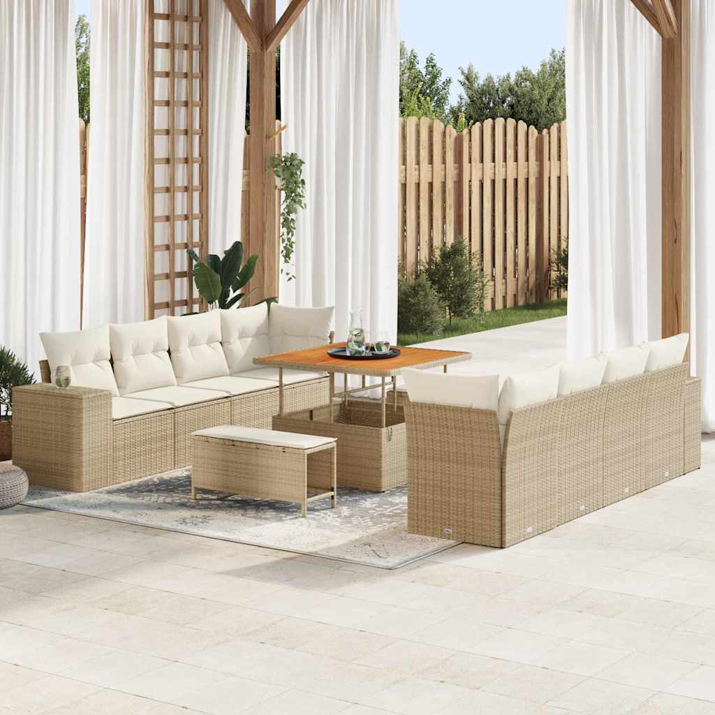 Havesofa Sæt med pude 11 pcs Beige og creme polyrattan