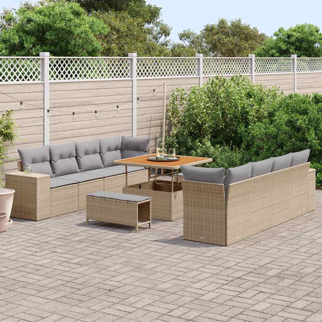 Havesofa Sæt med pude 11 pcs Beige og lys grå polyrattan