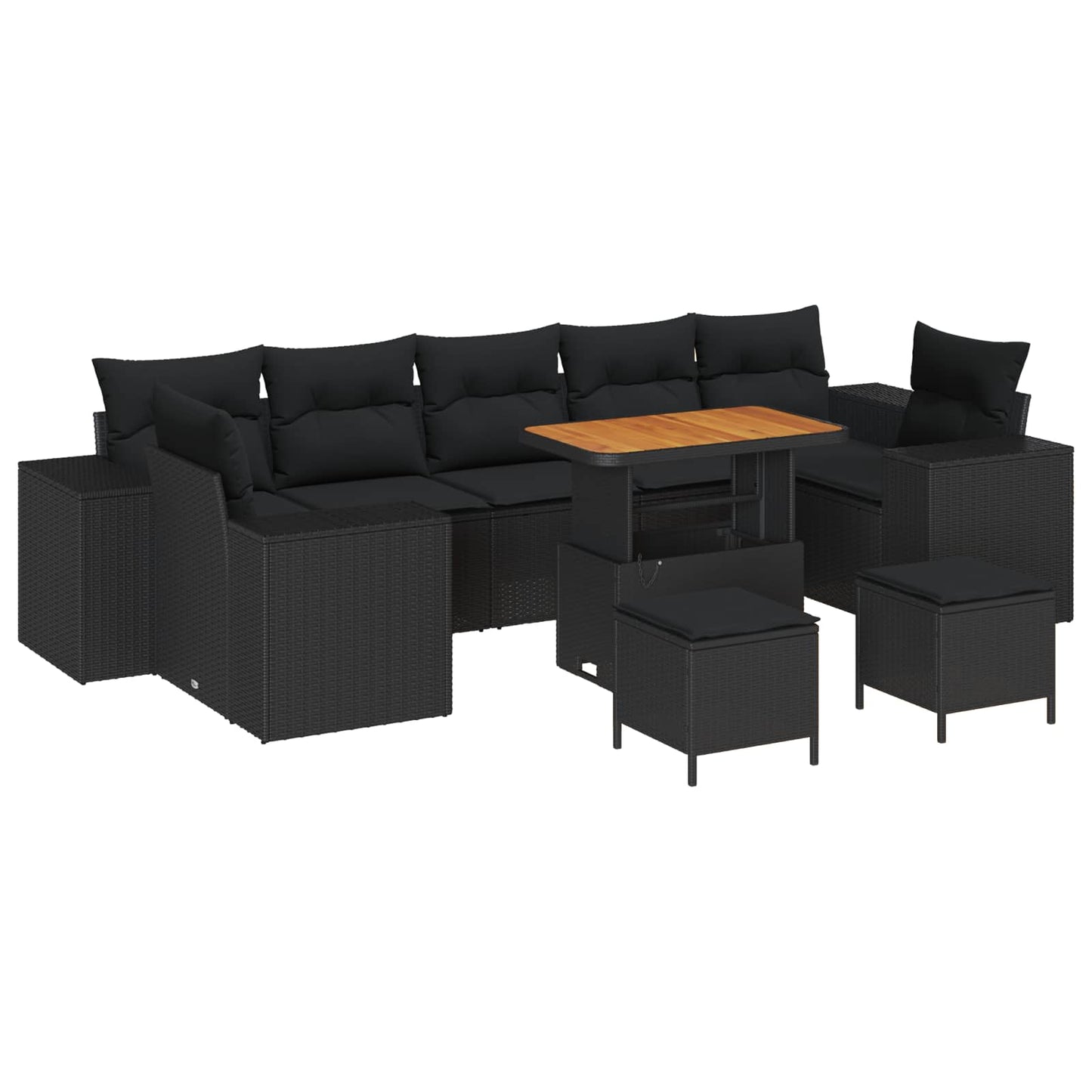 Havesofa Sæt 10 pcs Sort Polyrattan, stål og massivt akacietræ