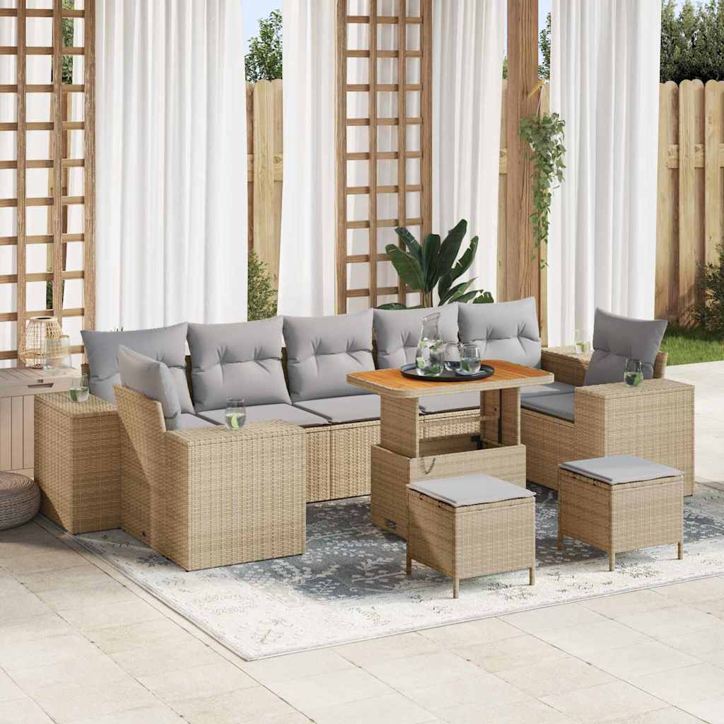 Havesofa Sæt med pude med opbevaring 10 pcs Beige og lys grå