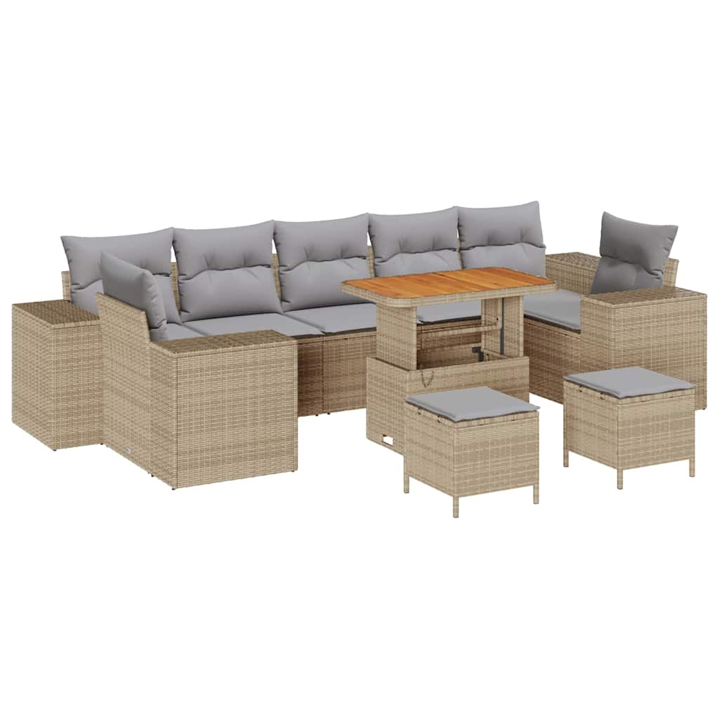Havesofa Sæt med pude med opbevaring 10 pcs Beige og lys grå