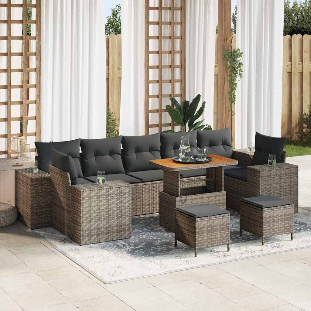 Havesofa Sæt 10 pcs Grå Polyrattan, stål og massivt akacietræ