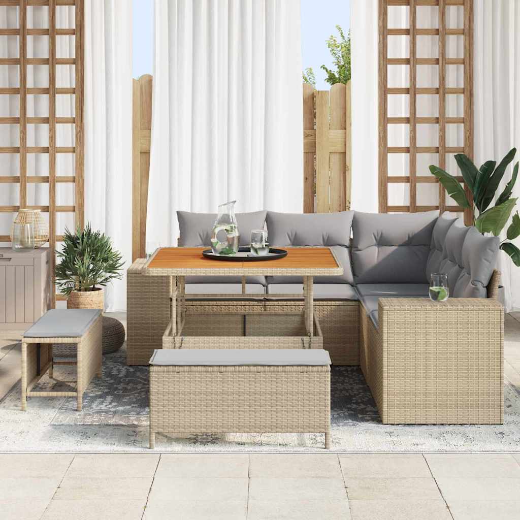 Havesofa Sæt med pude 8 pcs Beige og lys grå polyrattan