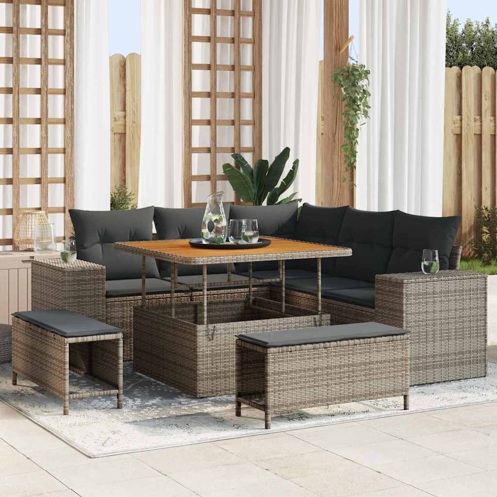 Havesofa Sæt med pude med opbevaring 8 pcs Grå polyrattan