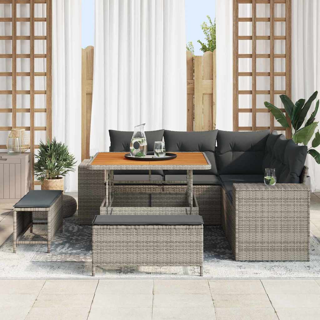 Havesofa Sæt med pude med opbevaring 8 pcs Grå polyrattan