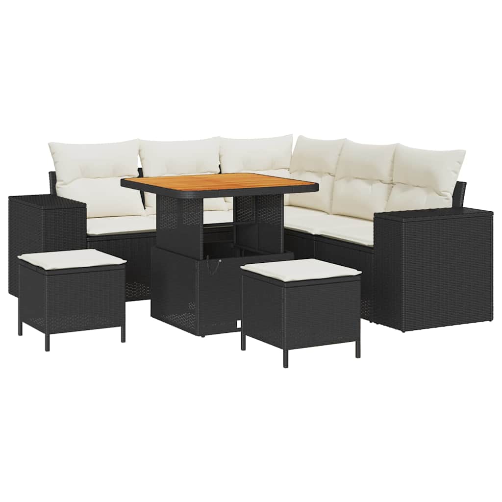 Havesofa Sæt med pude 8 pcs Sort og Cream polyrattan