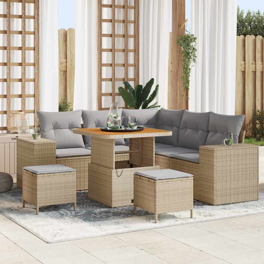 Havesofa Sæt 8 stk. 7-Antal sæder Beige og lys grå polyrattan
