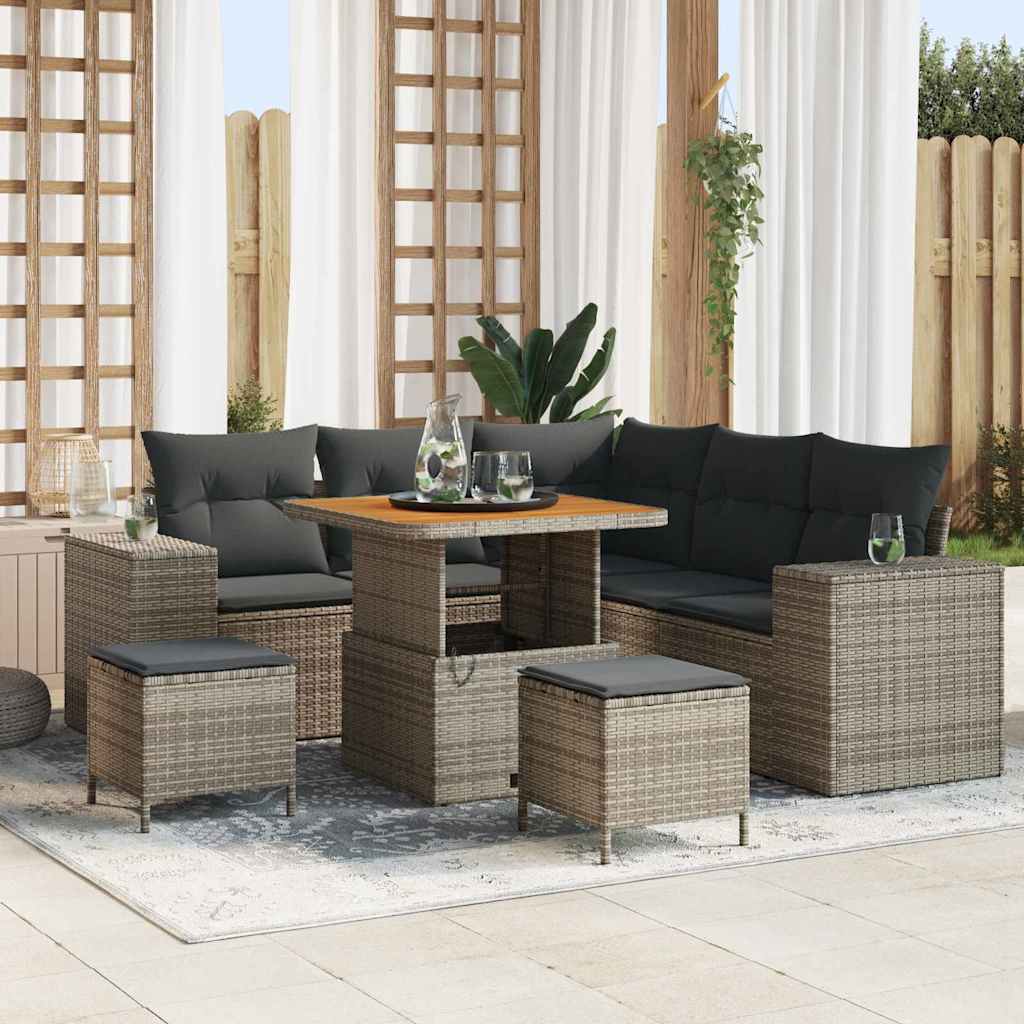 Havesofa Sæt med pude med opbevaring 8 pcs Grå polyrattan
