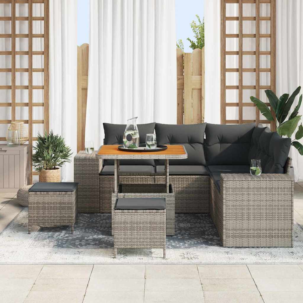 Havesofa Sæt med pude med opbevaring 8 pcs Grå polyrattan