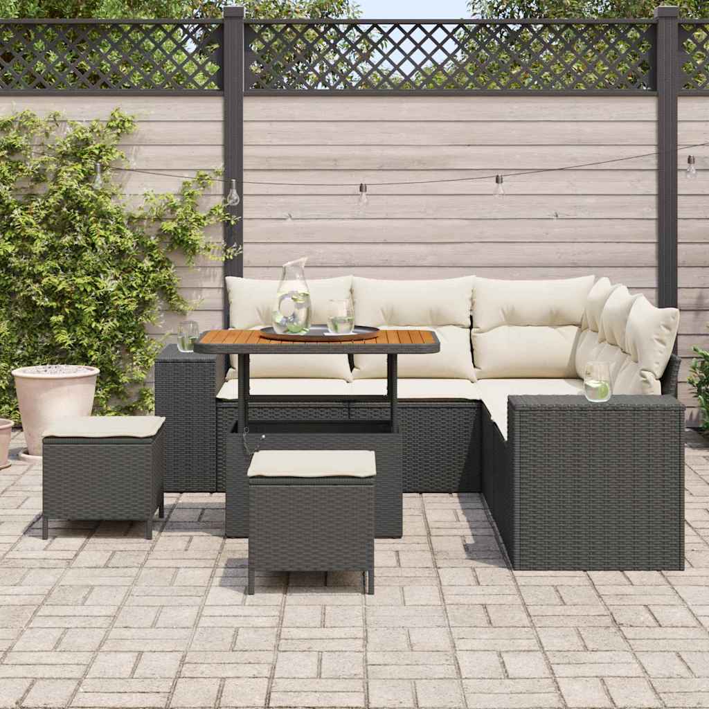 Havesofa Sæt med pude 8 pcs Sort og Cream polyrattan
