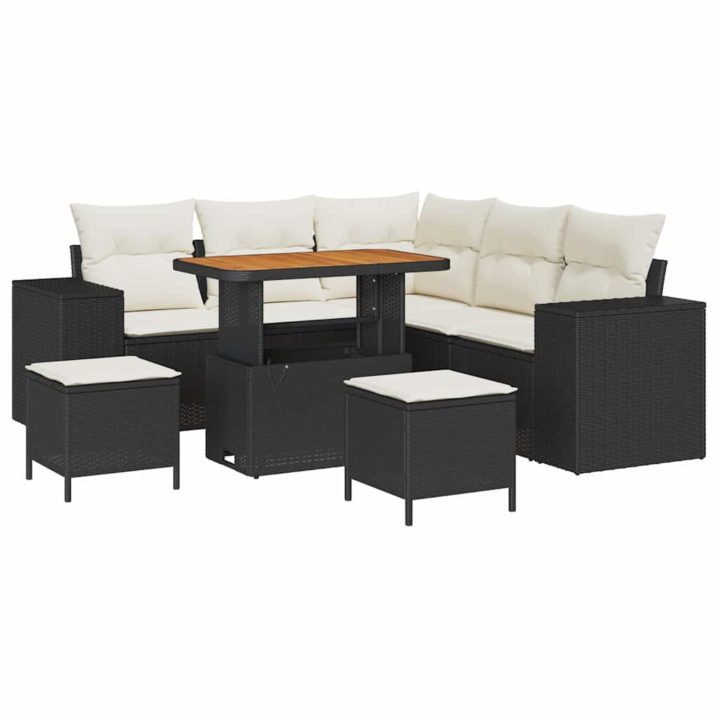 Havesofa Sæt med pude 8 pcs Sort og Cream polyrattan