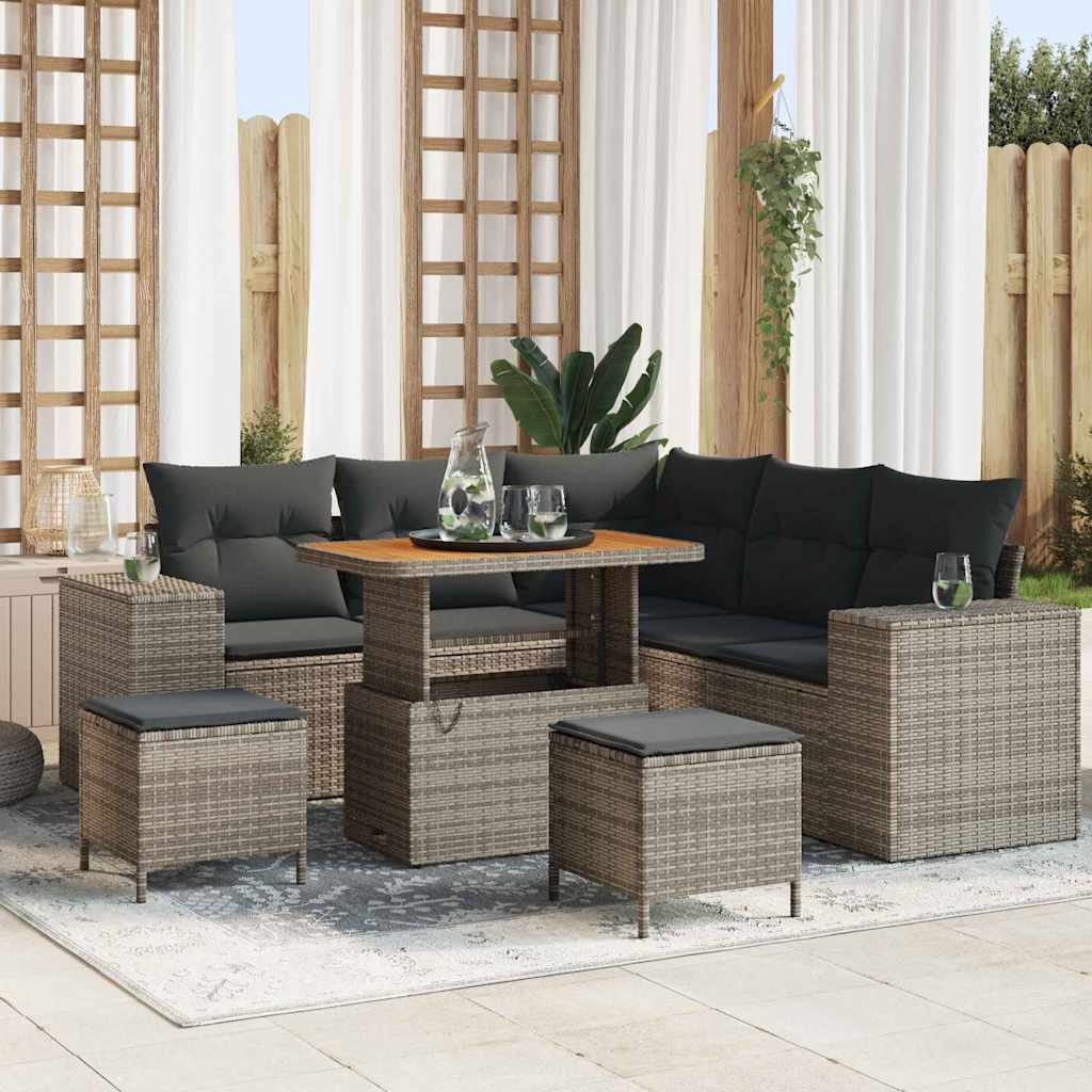 Havesofa Sæt med pude med opbevaring 8 pcs Grå polyrattan