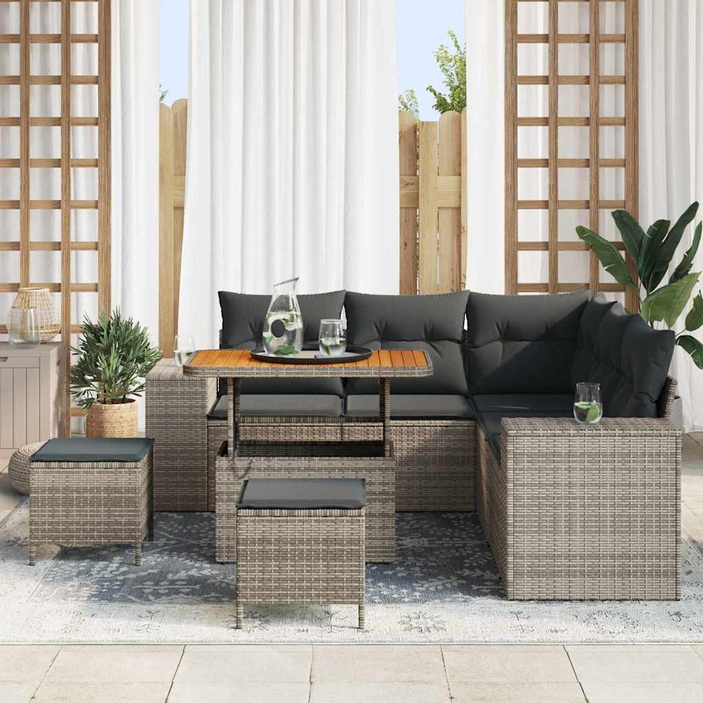 Havesofa Sæt med pude med opbevaring 8 pcs Grå polyrattan