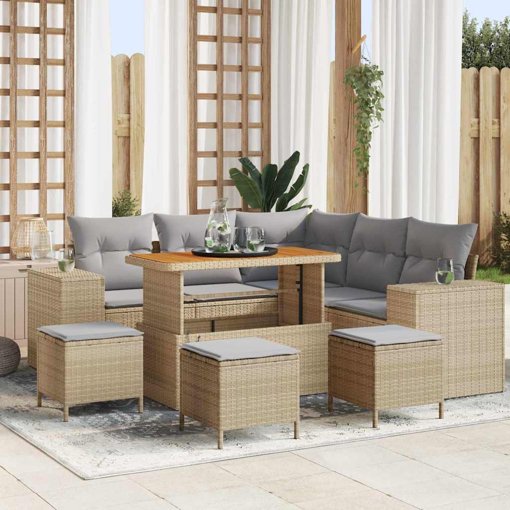 Havesofa Sæt med pude 9 pcs Beige og lys grå polyrattan