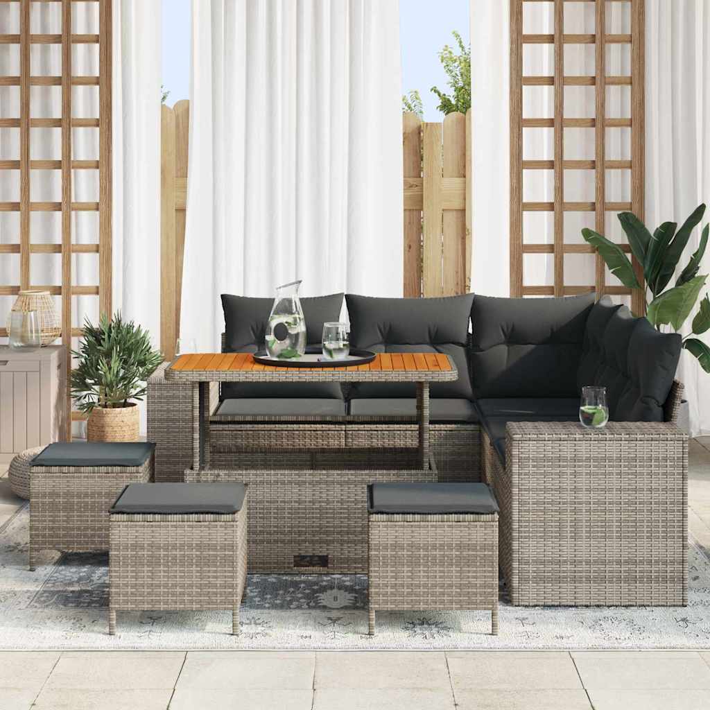 Havesofa Sæt med pude med opbevaring 9 pcs Grå polyrattan