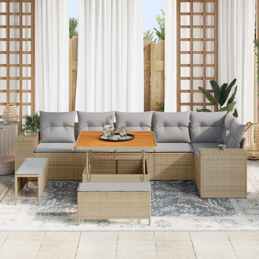 Havesofa Sæt med pude 9 pcs Beige og lys grå polyrattan