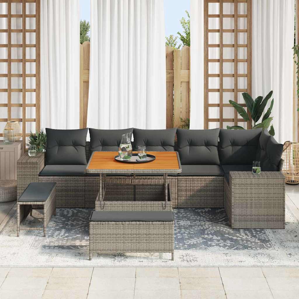 Havesofa Sæt med pude 9 pcs Grå polyrattan