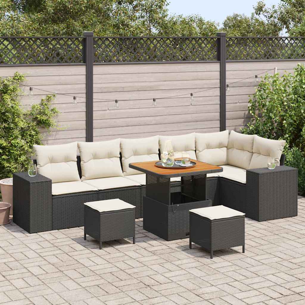 Havesofa Sæt med pude 9 pcs Sort og Cream polyrattan