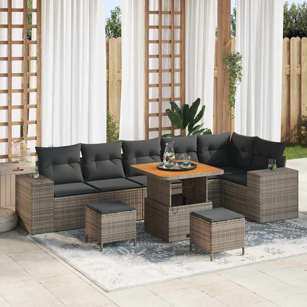 Havesofa Sæt med pude 9 pcs Grå polyrattan