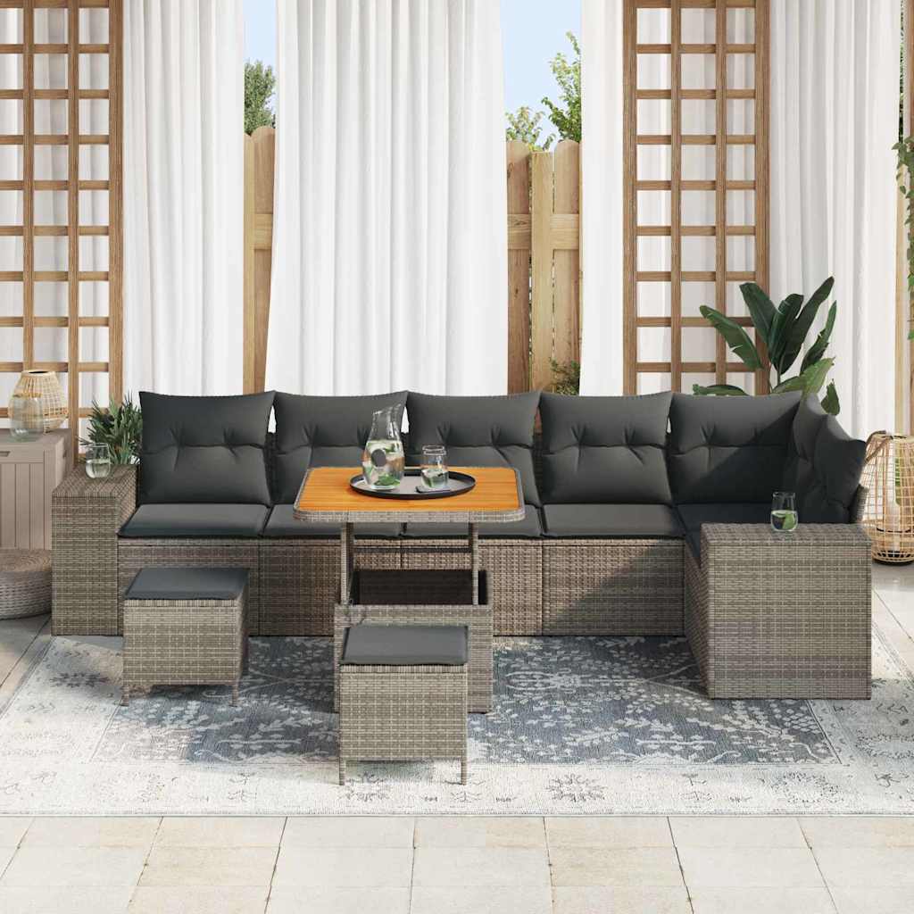 Havesofa Sæt med pude 9 pcs Grå polyrattan