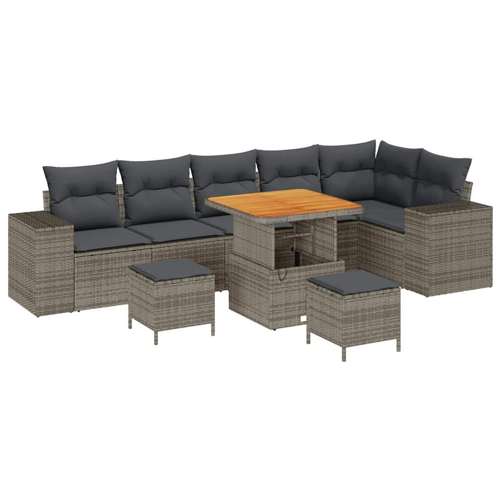 Havesofa Sæt med pude 9 pcs Grå polyrattan