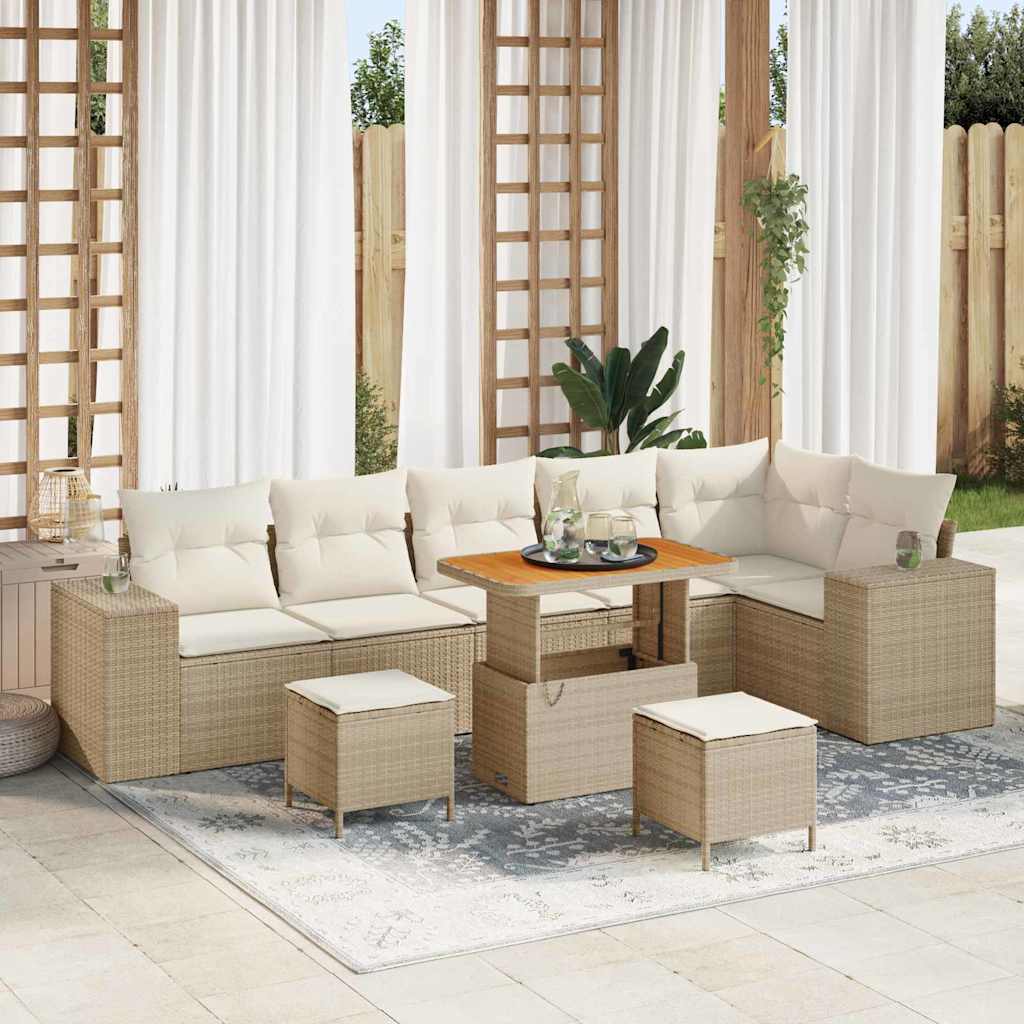Havesofa Sæt 9 stk. 6-Antal sæder Beige og creme polyrattan